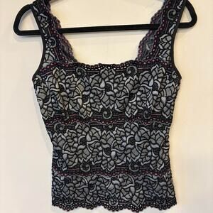 Cache vintage y2k black and pink lace windowpane tank top Size S